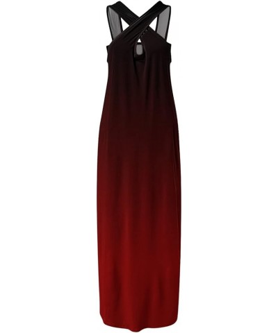 Summer Dresses for Women 2024 Vacation Crossover Halter Neck Maxi Dress Slit Side Sleeveless Loose Beach Long Sundress Multic...