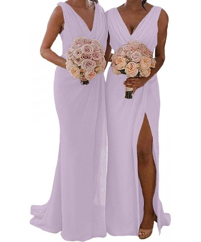 Bridesmaid Dresses Long Prom Dress V Neck Evenig Formal Dress Slit Bridesmaid Dress Pleated Womens Lavender $29.60 Dresses