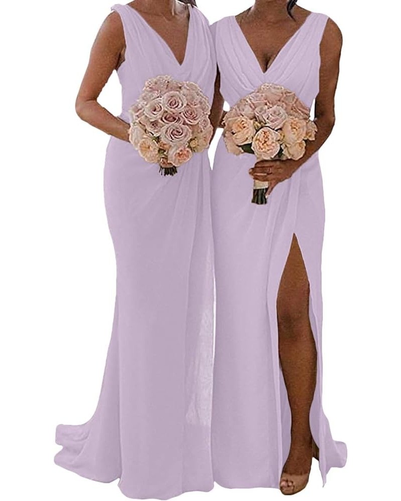 Bridesmaid Dresses Long Prom Dress V Neck Evenig Formal Dress Slit Bridesmaid Dress Pleated Womens Lavender $29.60 Dresses