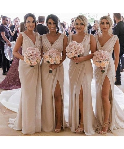 Bridesmaid Dresses Long Prom Dress V Neck Evenig Formal Dress Slit Bridesmaid Dress Pleated Womens Lavender $29.60 Dresses