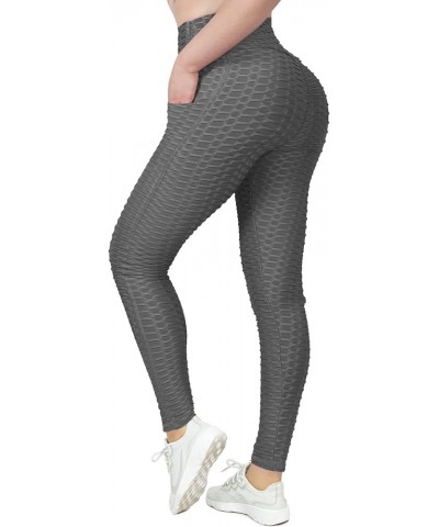 Women's High Waist Textured Butt Lifting Slimming Workout Leggings Tights Charcoal Pocket $8.81 Activewear