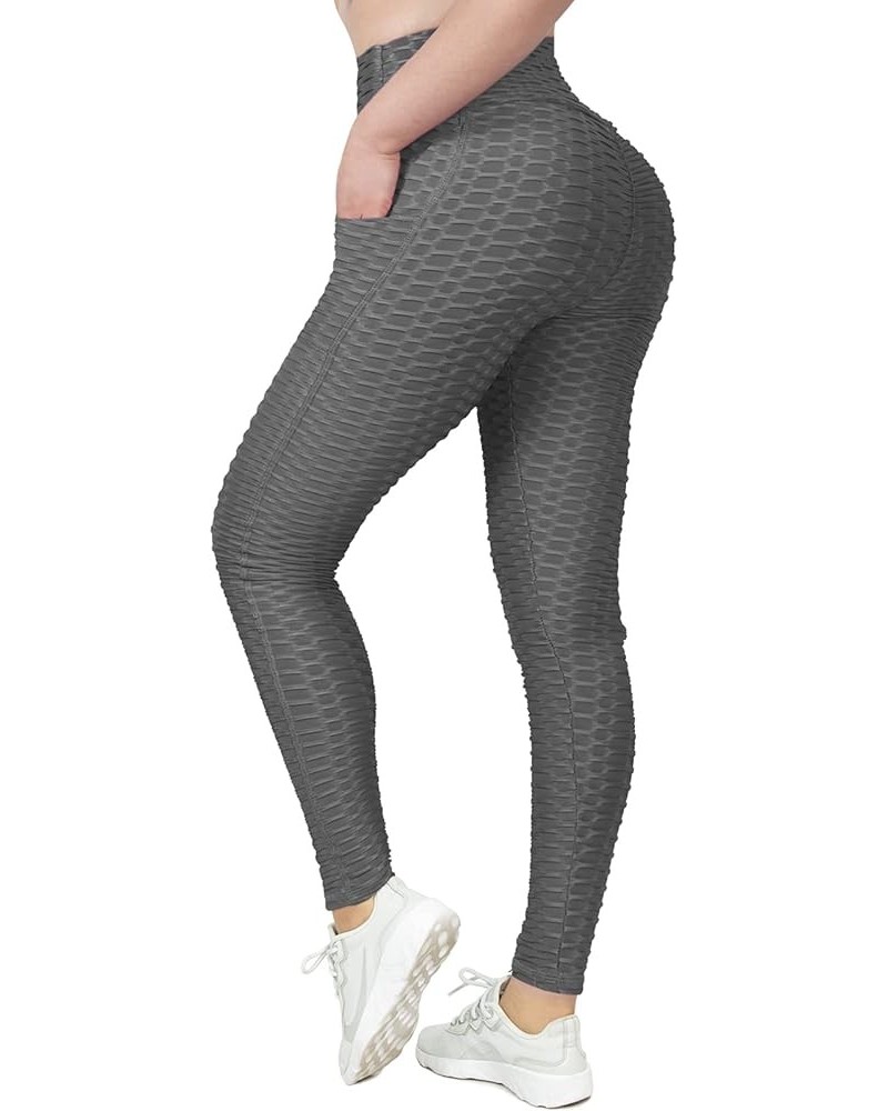 Women's High Waist Textured Butt Lifting Slimming Workout Leggings Tights Charcoal Pocket $8.81 Activewear