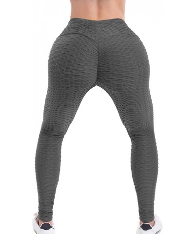 Women's High Waist Textured Butt Lifting Slimming Workout Leggings Tights Charcoal Pocket $8.81 Activewear