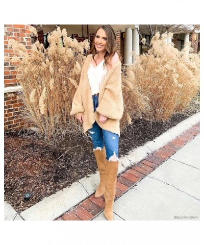 Women's Classy Tan/Pink/Blue Fuzzy Bubble Sleeves Open Front Waffle Knit Cardigan Coatigan Tan $31.84 Sweaters