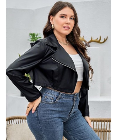 Women's Plus Size Casual Faux Leather Zipper Cropped Jacket Moto Biker Coat Black $26.99 Coats