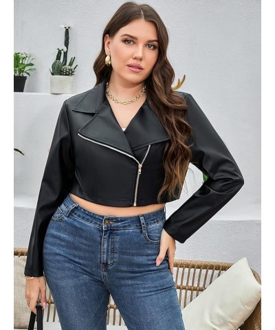 Women's Plus Size Casual Faux Leather Zipper Cropped Jacket Moto Biker Coat Black $26.99 Coats