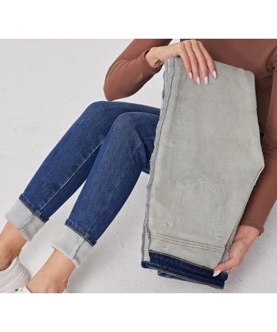 Women's Fleece Lined Jeans Winter Thermal Jeans Denim Skinny Warm Jeans 4 Buttons Blue $20.40 Jeans