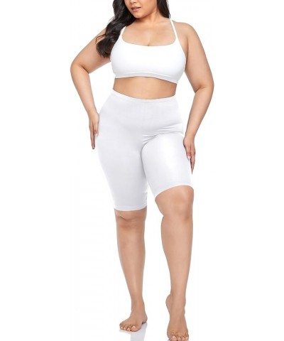 Women's Plus Size Short Leggings Stretchy Slip Shorts Mid Thigh Lightweight Pants White $6.00 Leggings