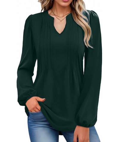 Women's Trendy Puff Long Sleeve Casual Pleated V Neck T Shirts Loose Fit Solid Color Tunic Blouse Green $12.50 Tops