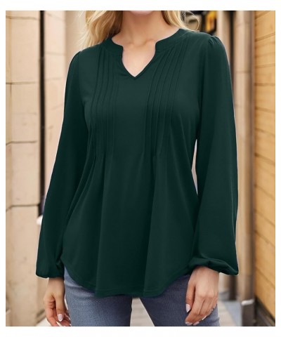 Women's Trendy Puff Long Sleeve Casual Pleated V Neck T Shirts Loose Fit Solid Color Tunic Blouse Green $12.50 Tops