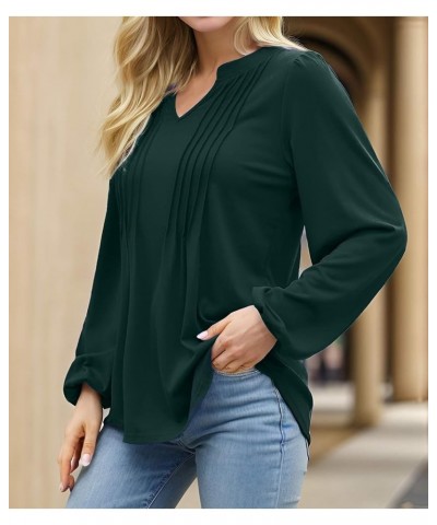 Women's Trendy Puff Long Sleeve Casual Pleated V Neck T Shirts Loose Fit Solid Color Tunic Blouse Green $12.50 Tops