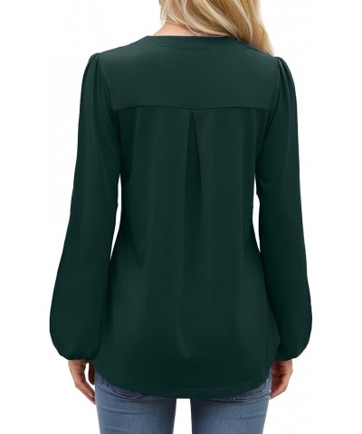 Women's Trendy Puff Long Sleeve Casual Pleated V Neck T Shirts Loose Fit Solid Color Tunic Blouse Green $12.50 Tops