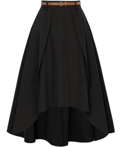 High Low A Line Skirts for Women Vintage High Waisted Midi Flowy Skirts with Belt Black $12.99 Skirts