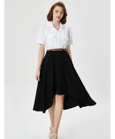 High Low A Line Skirts for Women Vintage High Waisted Midi Flowy Skirts with Belt Black $12.99 Skirts