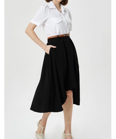 High Low A Line Skirts for Women Vintage High Waisted Midi Flowy Skirts with Belt Black $12.99 Skirts