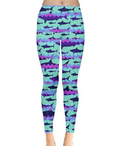 Womens Space Stretchy Tights Sharks Hammerhead Sea Animal Leggings, XS-5XL Mint $13.64 Leggings