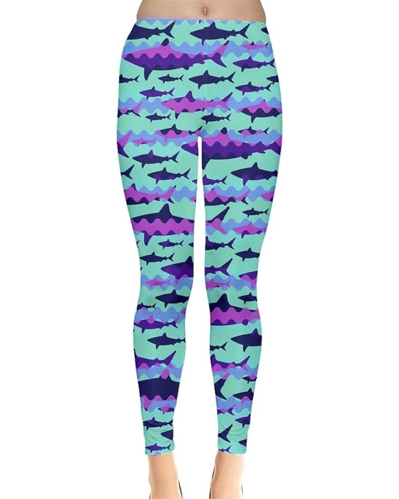 Womens Space Stretchy Tights Sharks Hammerhead Sea Animal Leggings, XS-5XL Mint $13.64 Leggings