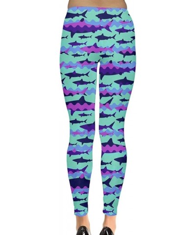 Womens Space Stretchy Tights Sharks Hammerhead Sea Animal Leggings, XS-5XL Mint $13.64 Leggings