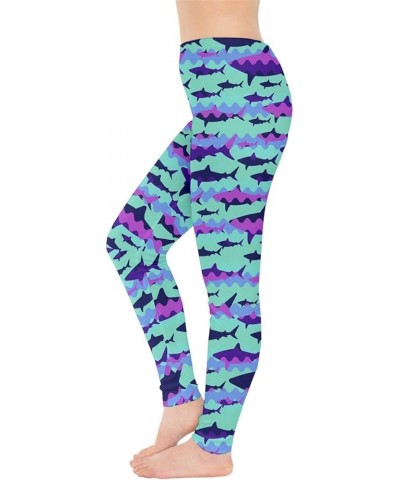 Womens Space Stretchy Tights Sharks Hammerhead Sea Animal Leggings, XS-5XL Mint $13.64 Leggings