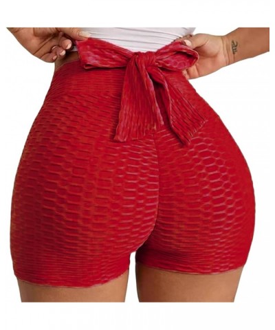 Bowknot Butt Lift Short Leggings For Women High Waisted Workout Running Hot Pants Textured Ruched Scrunch Sexy Shorts Red $7....