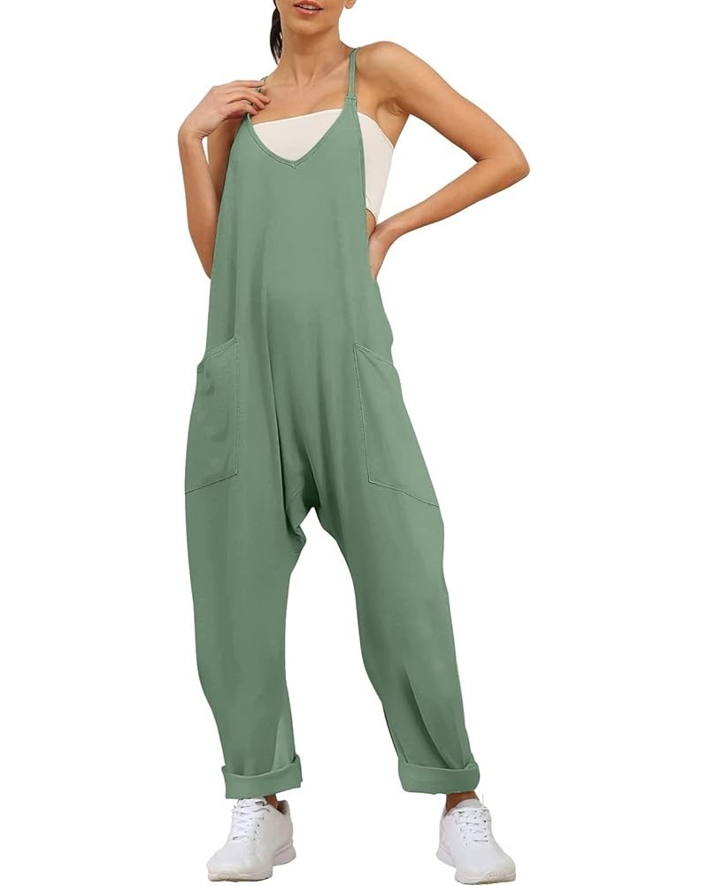 Women's Casual Sleeveless Jumpsuits with Two Pockets Loose Summer Spaghetti Strap V Neck Overalls Wide Leg Long Pants Romper ...