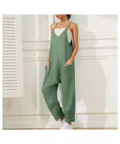 Women's Casual Sleeveless Jumpsuits with Two Pockets Loose Summer Spaghetti Strap V Neck Overalls Wide Leg Long Pants Romper ...