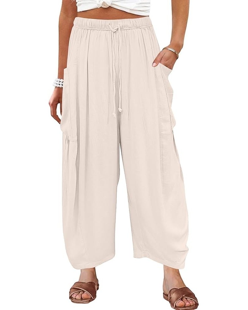 Women's Linen Pants Summer 2023 Plus Size Wide Leg Pants Middle Waist Baggy Pants Palazzo for, S-5XL 1-white $8.99 Pants