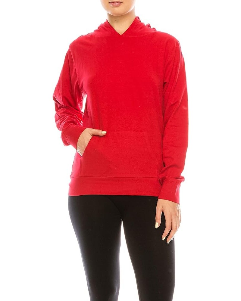 Women’s Pullover Hoodie Sweatshirt – Casual Lightweight Thin Long Sleeve Soft Hooded Top Sweater Active Sports Yoga Red-asj-4...