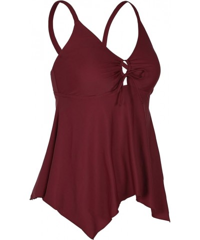 Women's Front Tie Swim Top Cross Back Tankini Top Flowy Swimdress Tummy Control Burgundy $12.71 Swimsuits