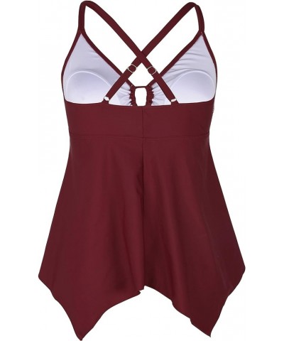 Women's Front Tie Swim Top Cross Back Tankini Top Flowy Swimdress Tummy Control Burgundy $12.71 Swimsuits