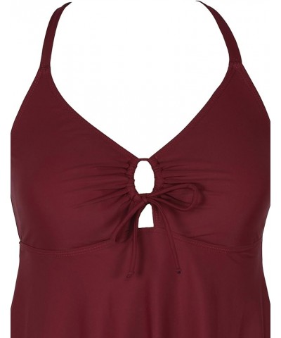 Women's Front Tie Swim Top Cross Back Tankini Top Flowy Swimdress Tummy Control Burgundy $12.71 Swimsuits