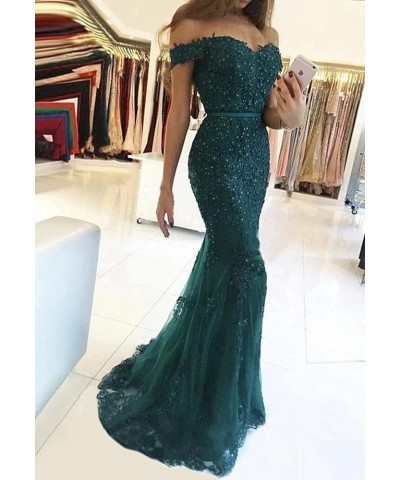 Lace Prom Dress Mermaid Off The Shoulder Formal Dress Evening Party Gowns with Train Peacock $47.24 Dresses