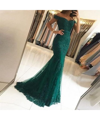 Lace Prom Dress Mermaid Off The Shoulder Formal Dress Evening Party Gowns with Train Peacock $47.24 Dresses