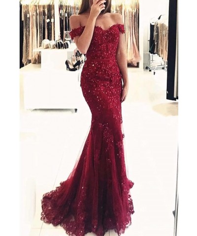 Lace Prom Dress Mermaid Off The Shoulder Formal Dress Evening Party Gowns with Train Peacock $47.24 Dresses