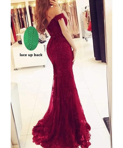 Lace Prom Dress Mermaid Off The Shoulder Formal Dress Evening Party Gowns with Train Peacock $47.24 Dresses