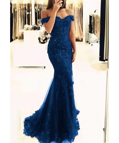 Lace Prom Dress Mermaid Off The Shoulder Formal Dress Evening Party Gowns with Train Peacock $47.24 Dresses