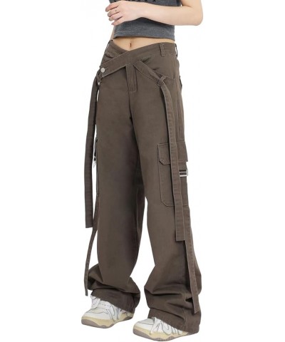 Women's Y2K High Rise Baggy Straight Leg Cargo Pants Streetwear Casual Boyfriend Trousers with Pockets L Grey Green $16.63 Pants