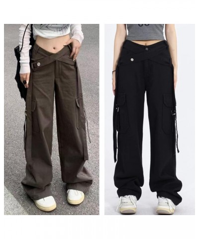 Women's Y2K High Rise Baggy Straight Leg Cargo Pants Streetwear Casual Boyfriend Trousers with Pockets L Grey Green $16.63 Pants