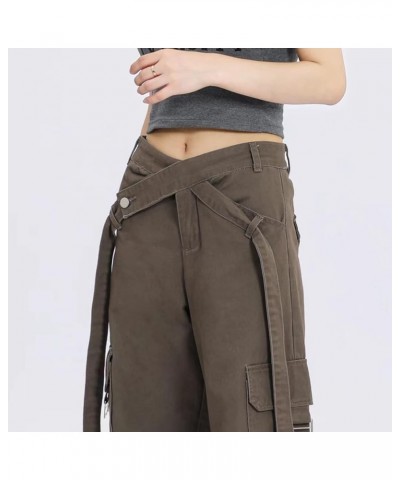 Women's Y2K High Rise Baggy Straight Leg Cargo Pants Streetwear Casual Boyfriend Trousers with Pockets L Grey Green $16.63 Pants