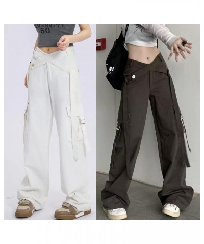 Women's Y2K High Rise Baggy Straight Leg Cargo Pants Streetwear Casual Boyfriend Trousers with Pockets L Grey Green $16.63 Pants