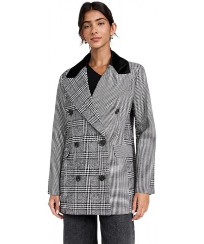 Women's Double Breasted Blazer Houndstooth Plaid Combo $52.46 Blazers