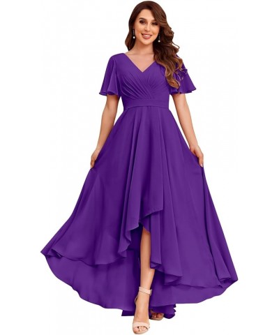 Women's Flutter Sleeve Bridesmaid Dresses with Pockets High Low Formal Dress Purple $30.23 Dresses