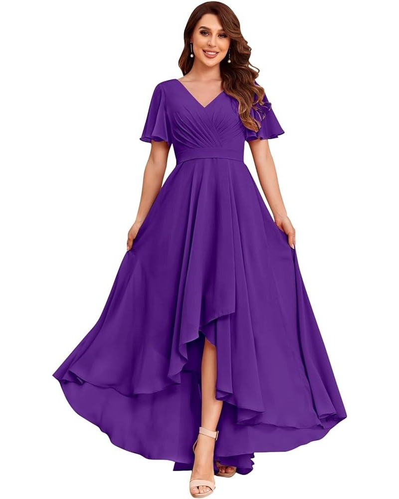 Women's Flutter Sleeve Bridesmaid Dresses with Pockets High Low Formal Dress Purple $30.23 Dresses