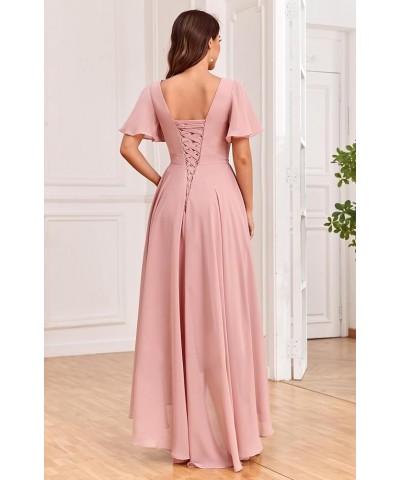 Women's Flutter Sleeve Bridesmaid Dresses with Pockets High Low Formal Dress Purple $30.23 Dresses