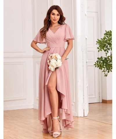 Women's Flutter Sleeve Bridesmaid Dresses with Pockets High Low Formal Dress Purple $30.23 Dresses