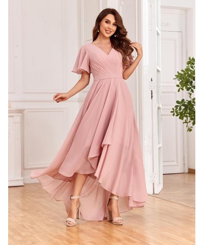 Women's Flutter Sleeve Bridesmaid Dresses with Pockets High Low Formal Dress Purple $30.23 Dresses