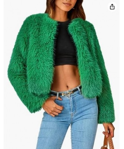 Women's Fleece Cropped Jacket Winter Open Front Coats Faux Fur Long Sleeve Fluffy Shaggy Warm Outerwear Fall Clothes Green $2...