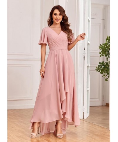 Women's Flutter Sleeve Bridesmaid Dresses with Pockets High Low Formal Dress Purple $30.23 Dresses