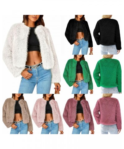 Women's Fleece Cropped Jacket Winter Open Front Coats Faux Fur Long Sleeve Fluffy Shaggy Warm Outerwear Fall Clothes Green $2...