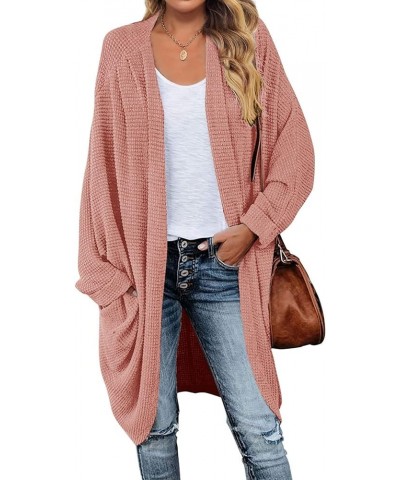 Women's 2024 Fall Casual Waffle Knit Solid Color Long Batwing Sleeve Oversized Open Front Sweater Cardigan Coat Grapefruit $2...